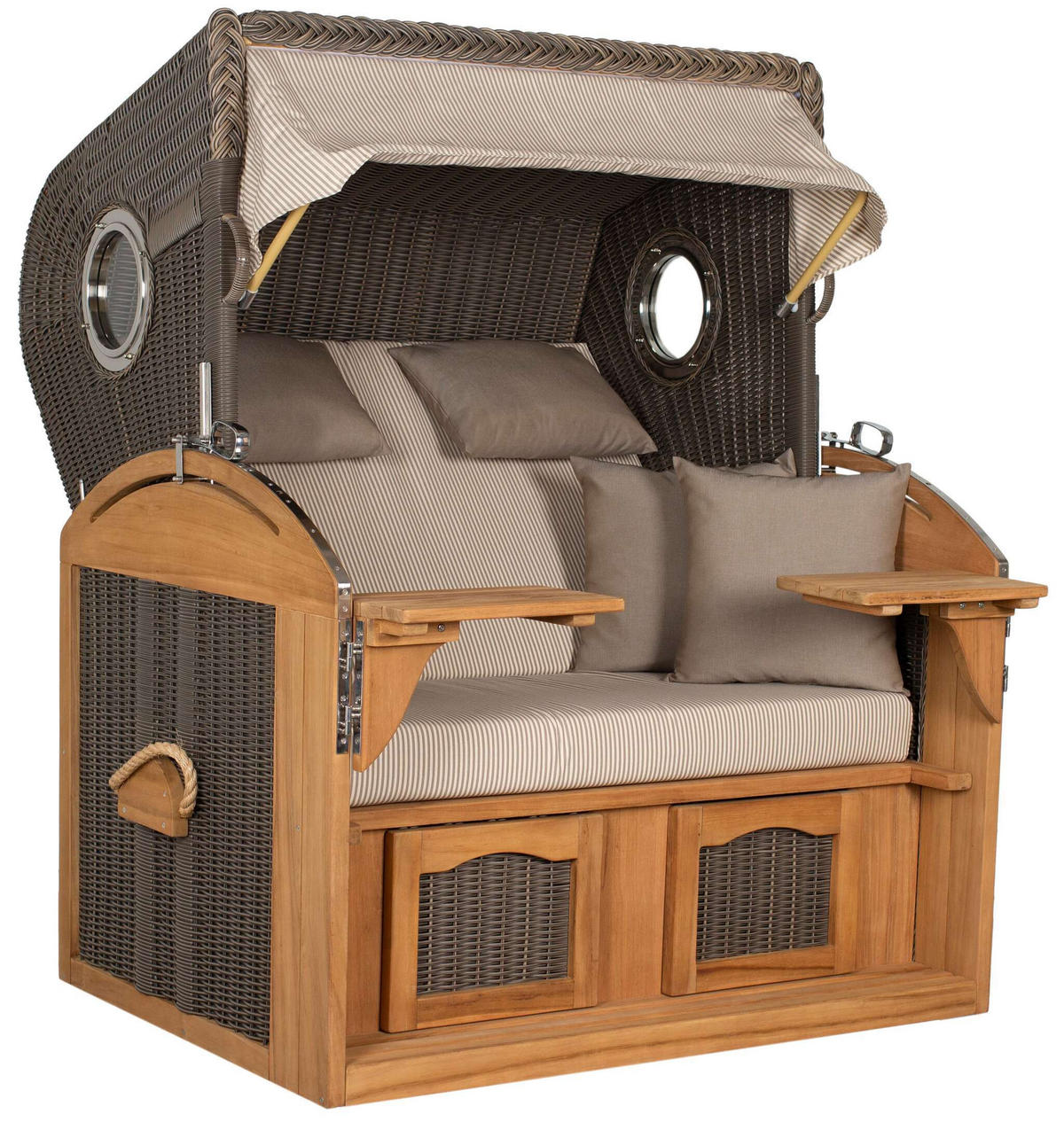 STRANDKORB XL Schillig Bullauge - Taupe/Braun, Metall (142/170/95cm) - Mr. Deko