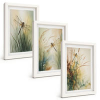 BILDER SET 3er Set - 20x30 cm Weißer Rahmen - Libellengräser über dem Wasser - Weiß, Kunststoff (20/30cm) - TULUP