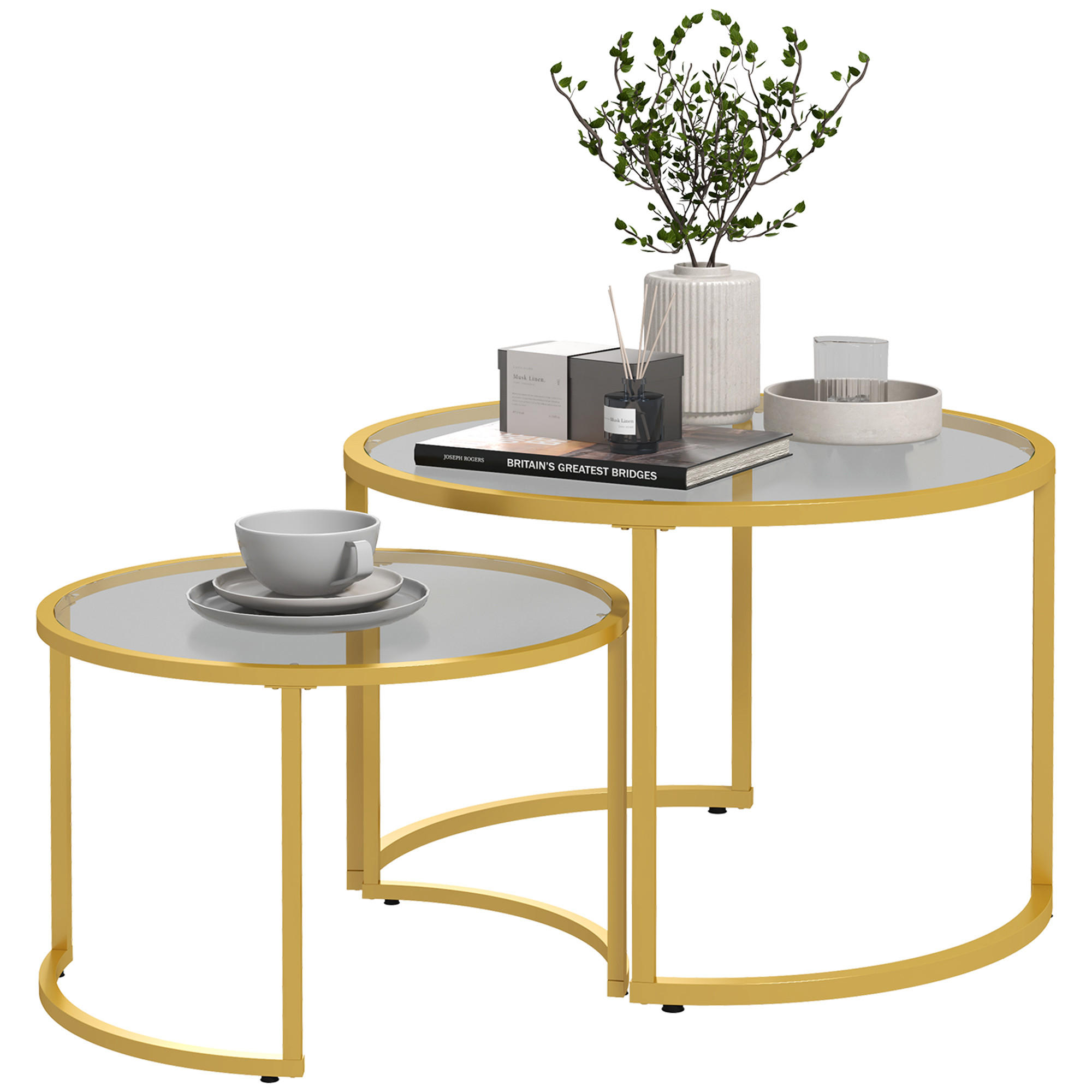 COUCHTISCH DE-15751 2er-Set nestbar mit Glasplatten Gold - Goldfarben, Metall (70/70/47.5cm) - ComfortXL