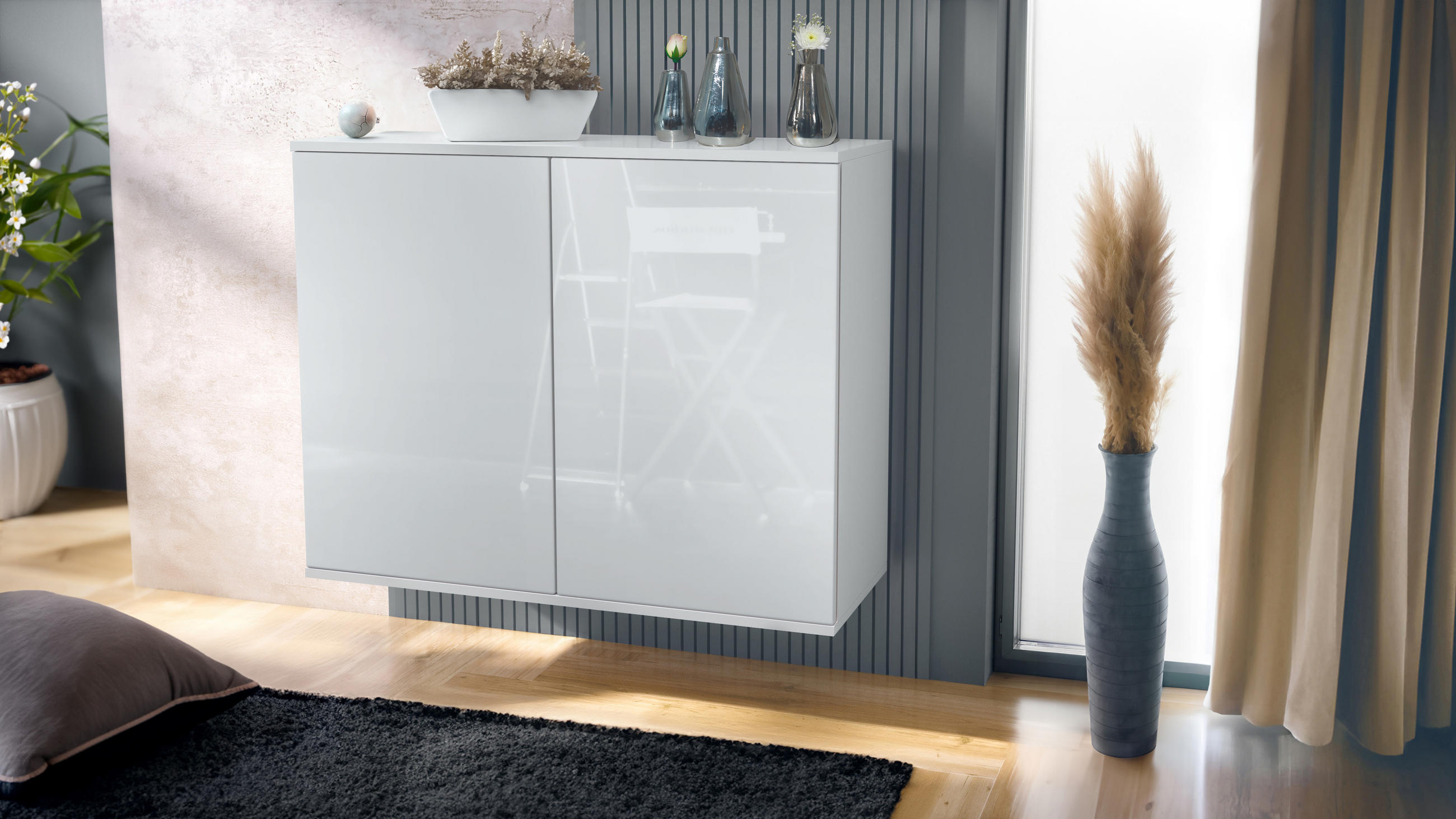 KOMMODE Skadu Weiß Hochglanz - Weiß Hochglanz, Holzwerkstoff (92.5/73.5/35cm) - Vladon