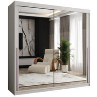 SCHIEBETÜRENSCHRANK mit Spiegel 200 cm Breite Weiß mit goldenem Griff - Goldfarben/Weiß, Holzwerkstoff (200/200/62cm) - Home Collective