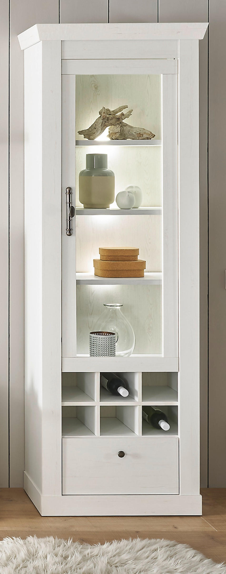 VITRINE weiß Pinie Landhaus, Vitrinenschrank 70 x 201 cm, Soft-Close-Funktion - Weiß, Holzwerkstoff/Kunststoff (72/201/38cm) - Furn.Design