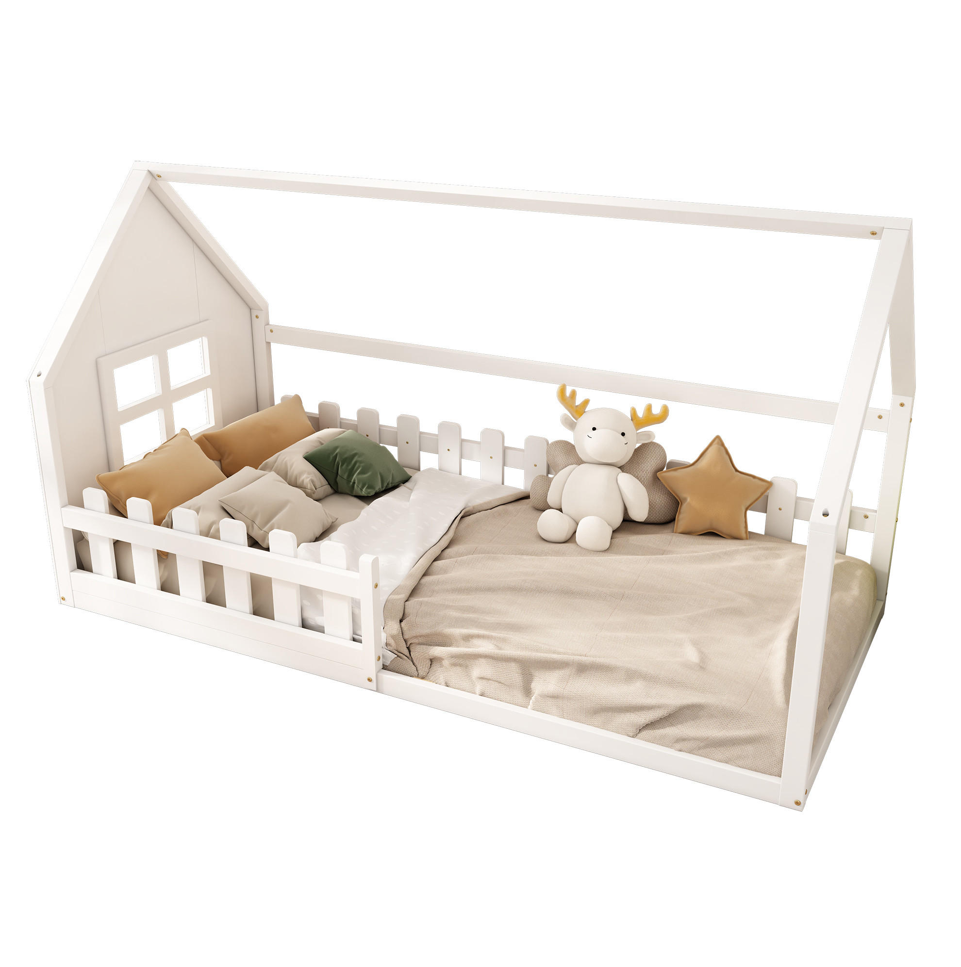 OKWISH DĚTSKÁ postel 90/200 cm bílá z borovice a MDF ve tvaru domečku