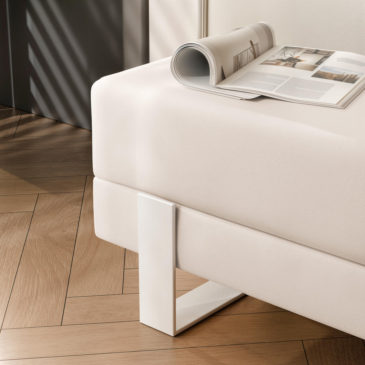 POLSTERBANK RIVA 80 cm Weiß / Creme ,Metallgestell - Creme, Metall (80/47/35cm) - Idohome