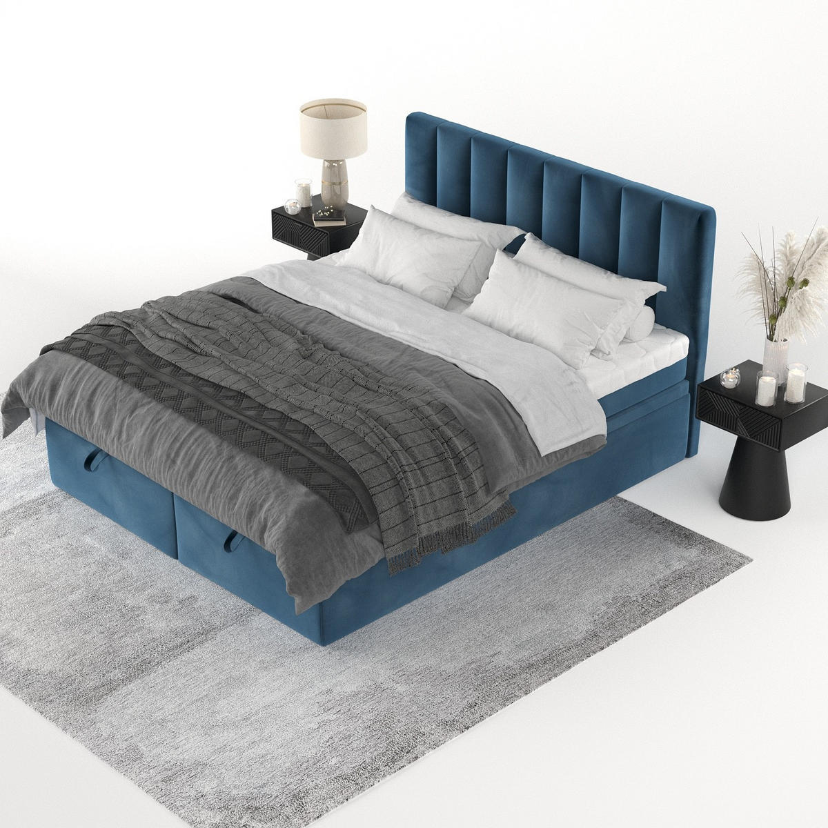 BOXBETT Lume 180/200 cm Dunkelblau im Kronos Stoff - Schwarz/Dunkelblau, Holz/Holzwerkstoff (180/200cm) - AltaBeds