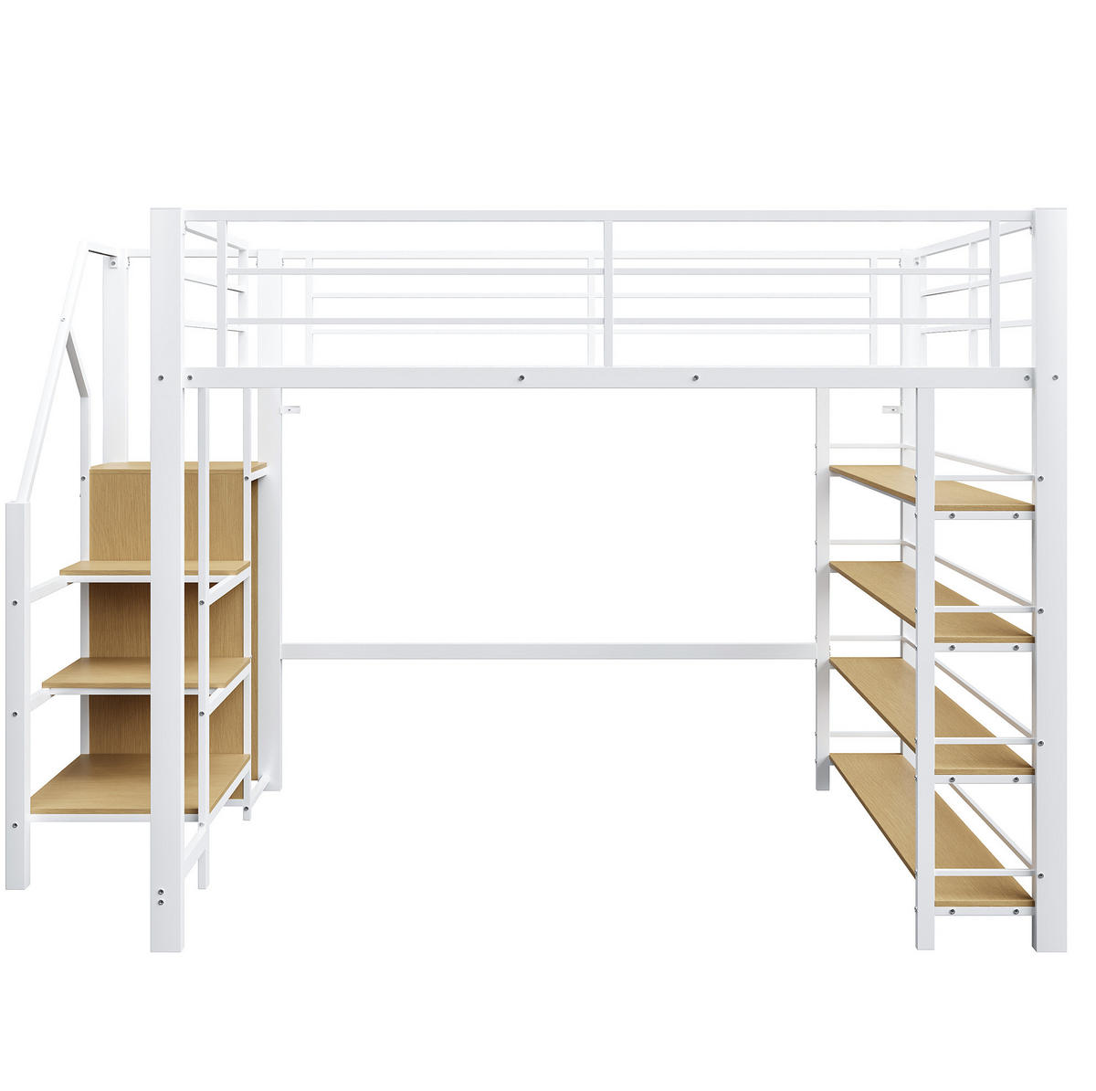 VYSOKÁ posteľ 140/200 cm biela z kovu s úložnými schodmi a malou skriňou - biela, kompozitné drevo (140/200cm) - OKWISH