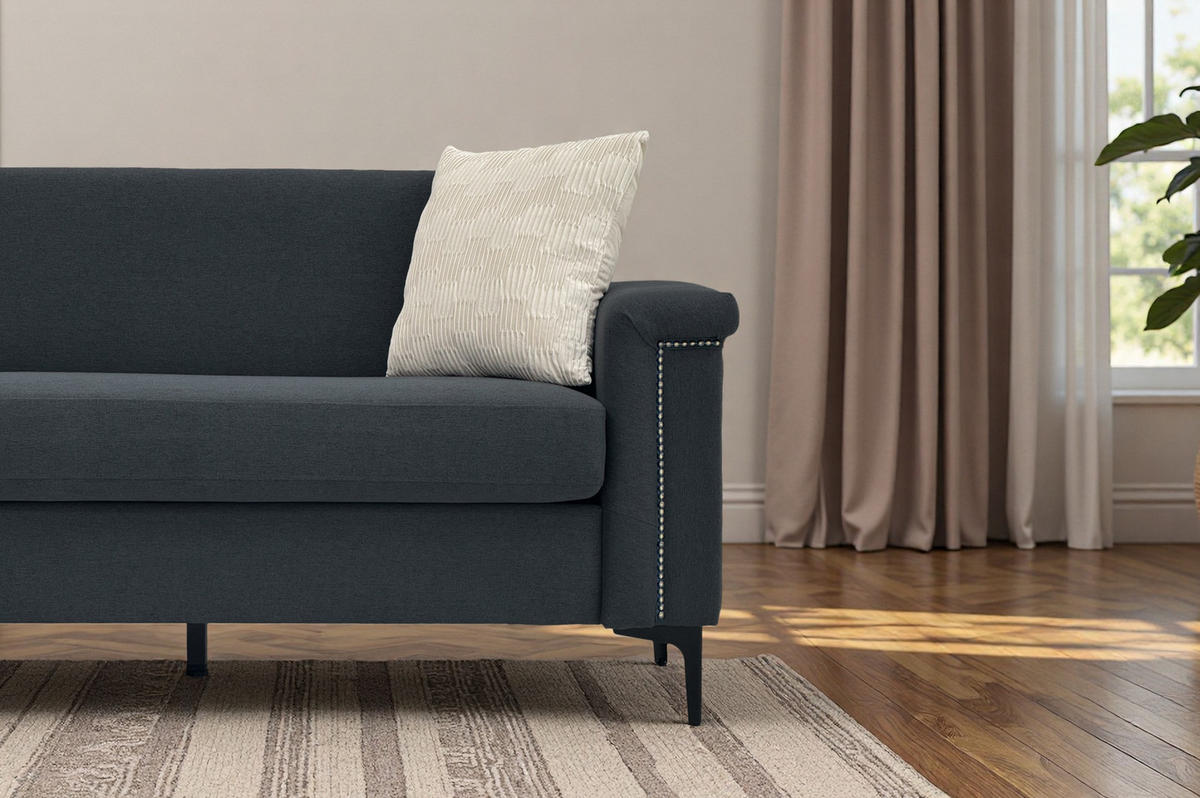 DVOUMÍSTNÁ pohovka 172/72/82 cm tmavě šedá z překližky a masivního dřeva s kovovými nohami - tmavě šedá, textil (73.5/81.5/172cm) - OKWISH
