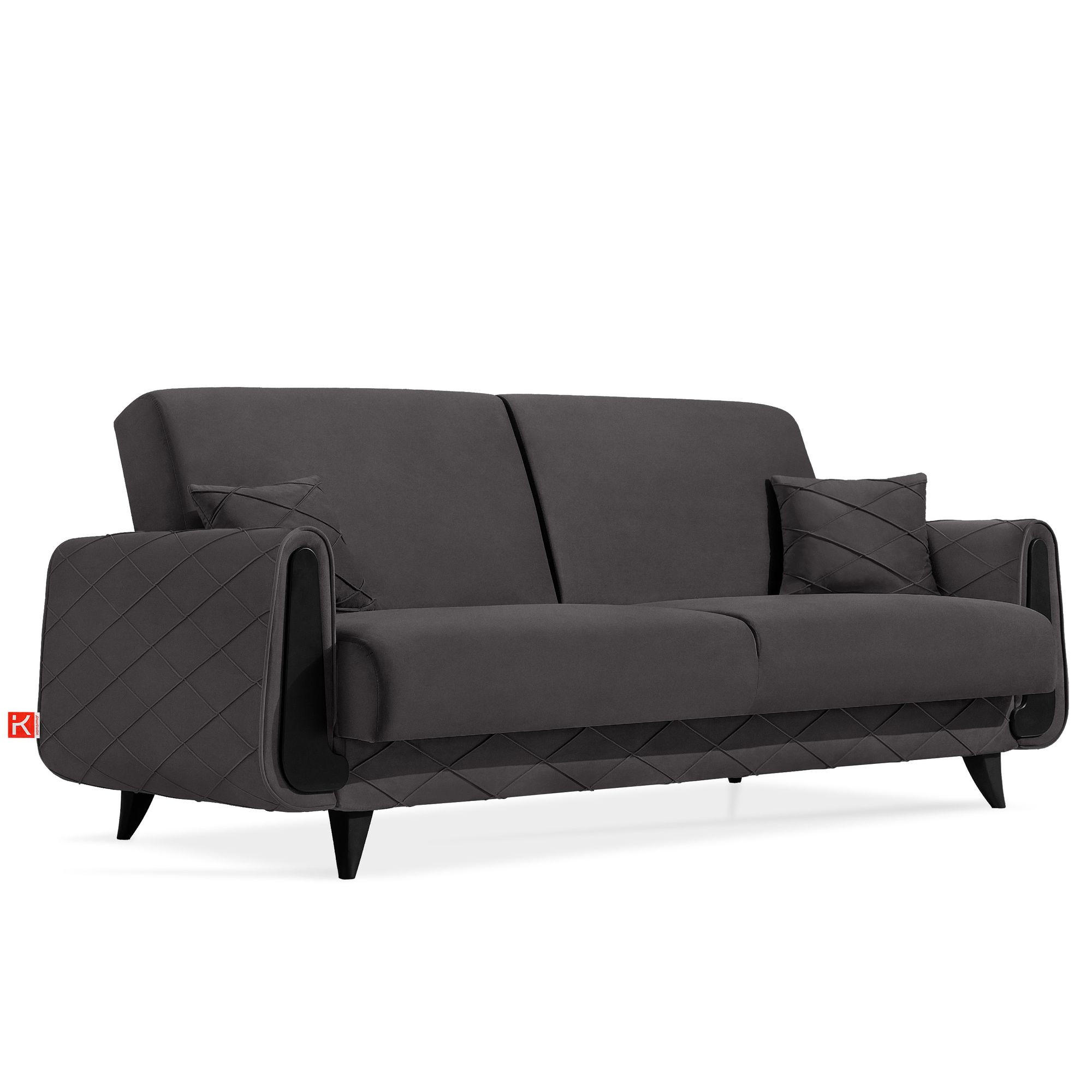 3-SITZER-SOFA GUSTAVO III Sofa 3 Velours, Graphitfarben - Graphitfarben, Holz/Holzwerkstoff (230/98/98cm) - KONSIMO®