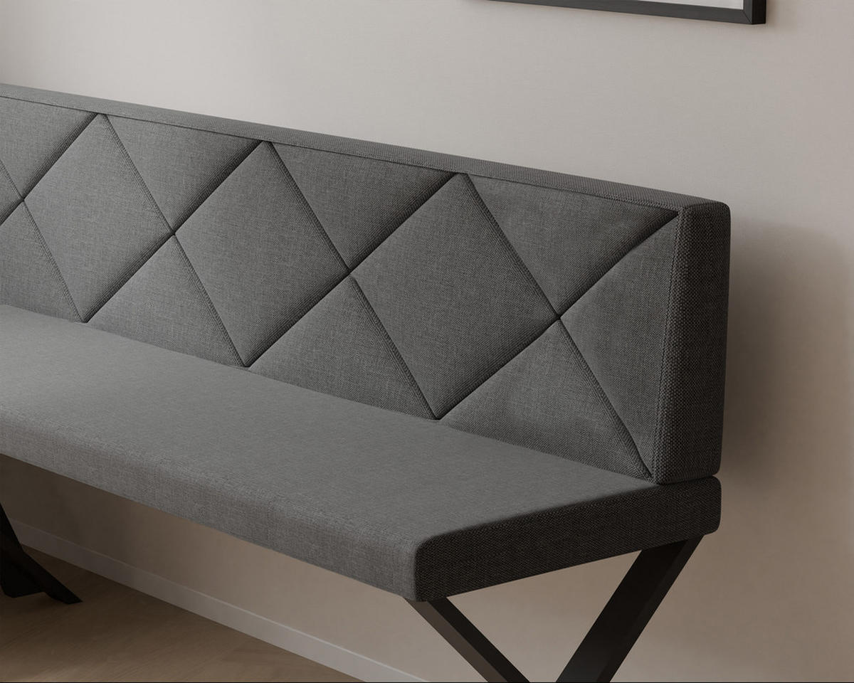 ECKBANK links VERO X Webstoff gesteppt, 142/196 cm Dunkelgrau - Dunkelgrau, Textil/Metall (142/196cm) - Idohome