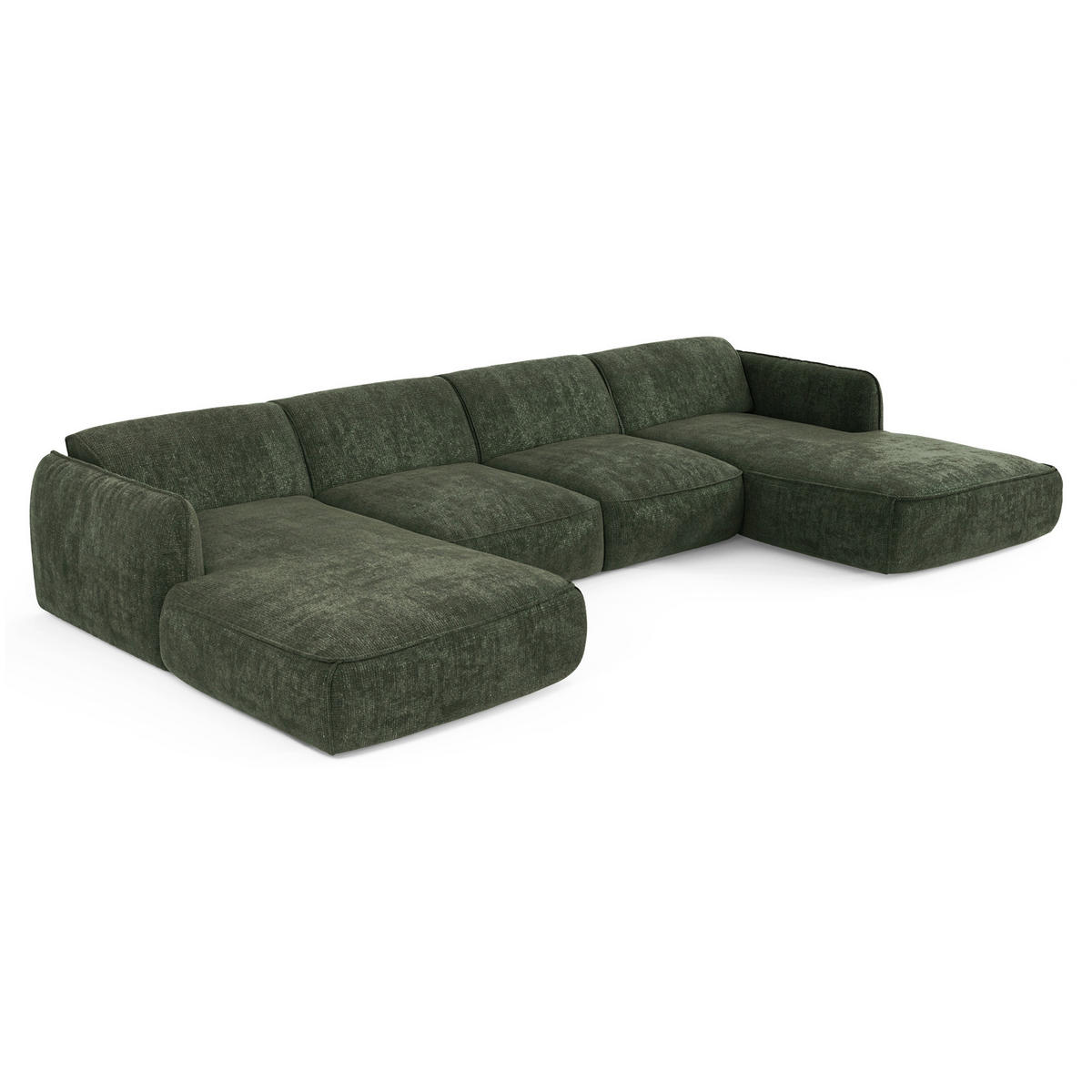WOHNLANDSCHAFT Rastervelours Olivgrün 346cm - Olivgrün, Textil (346/76/166cm) - Sia Home