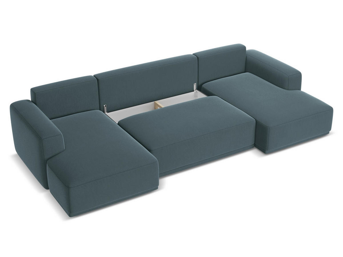 WOHNLANDSCHAFT Samt Stoff Blau - Blau/Petrol, Kunststoff/Textil (333/91/160cm) - Makamii