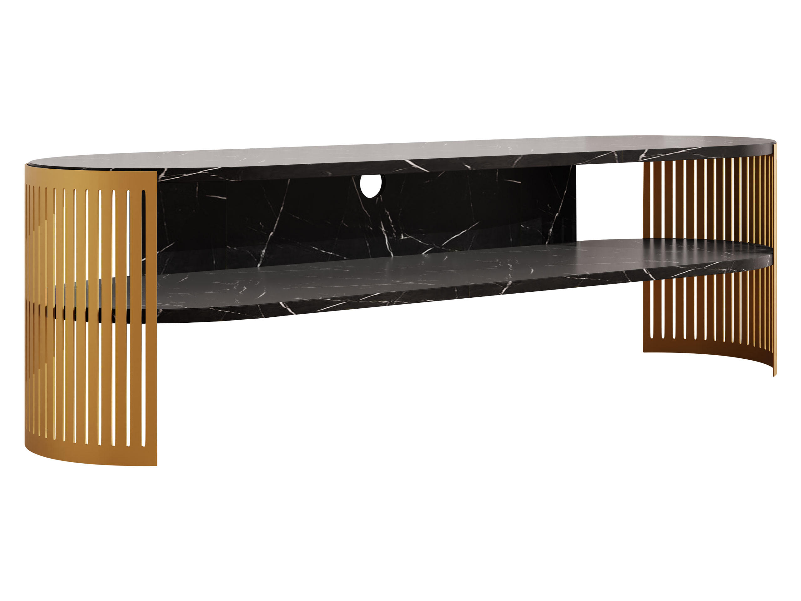 TV-LOWBOARD Fikoli Oval Gold - Goldfarben/Schwarz, Holzwerkstoff/Metall (140/40/40cm) - MIRJAN24