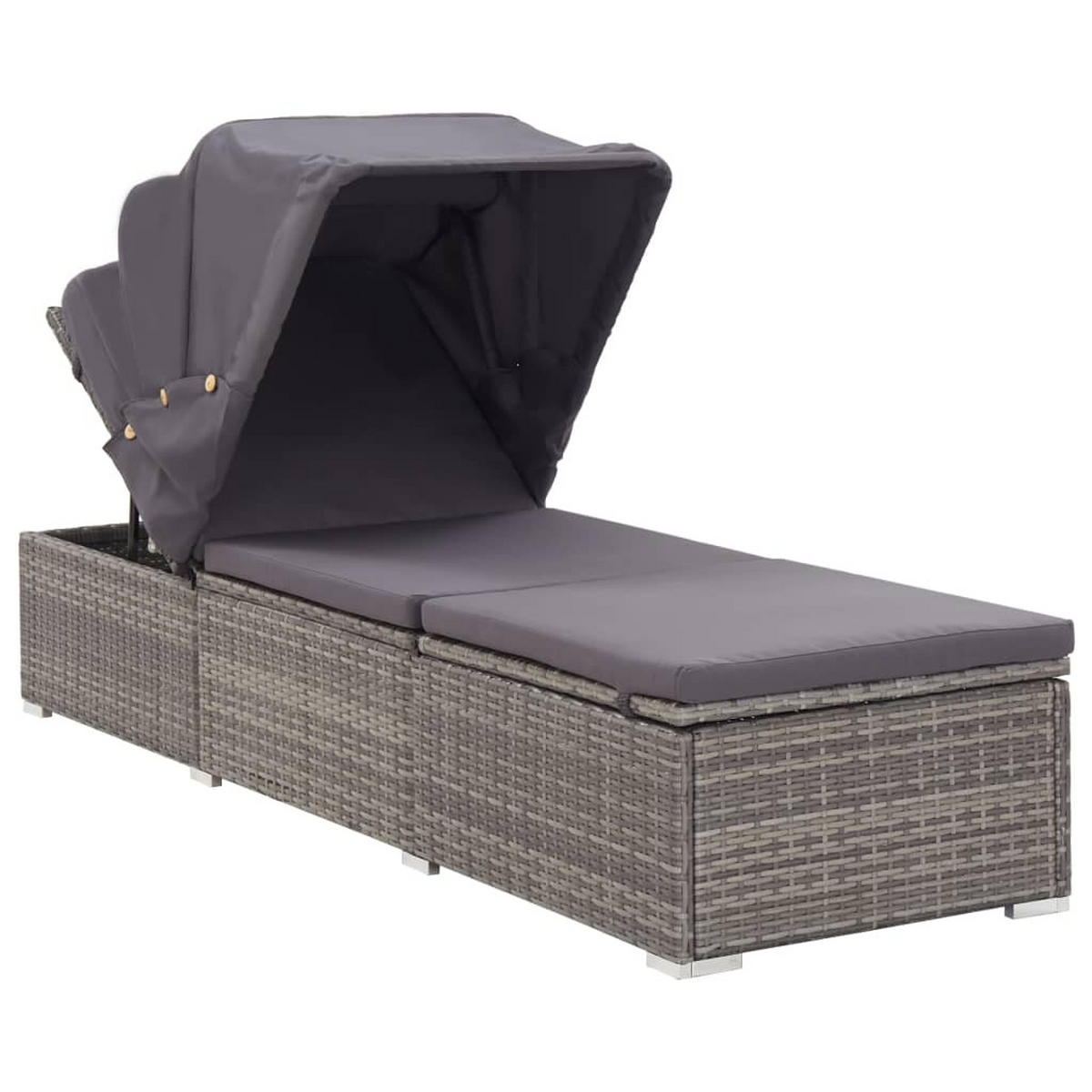 SONNENLIEGE mit Sonnenschutz und Auflagen Poly Rattan Grau - Grau, Kunststoff (60/110/195cm) - furnicato