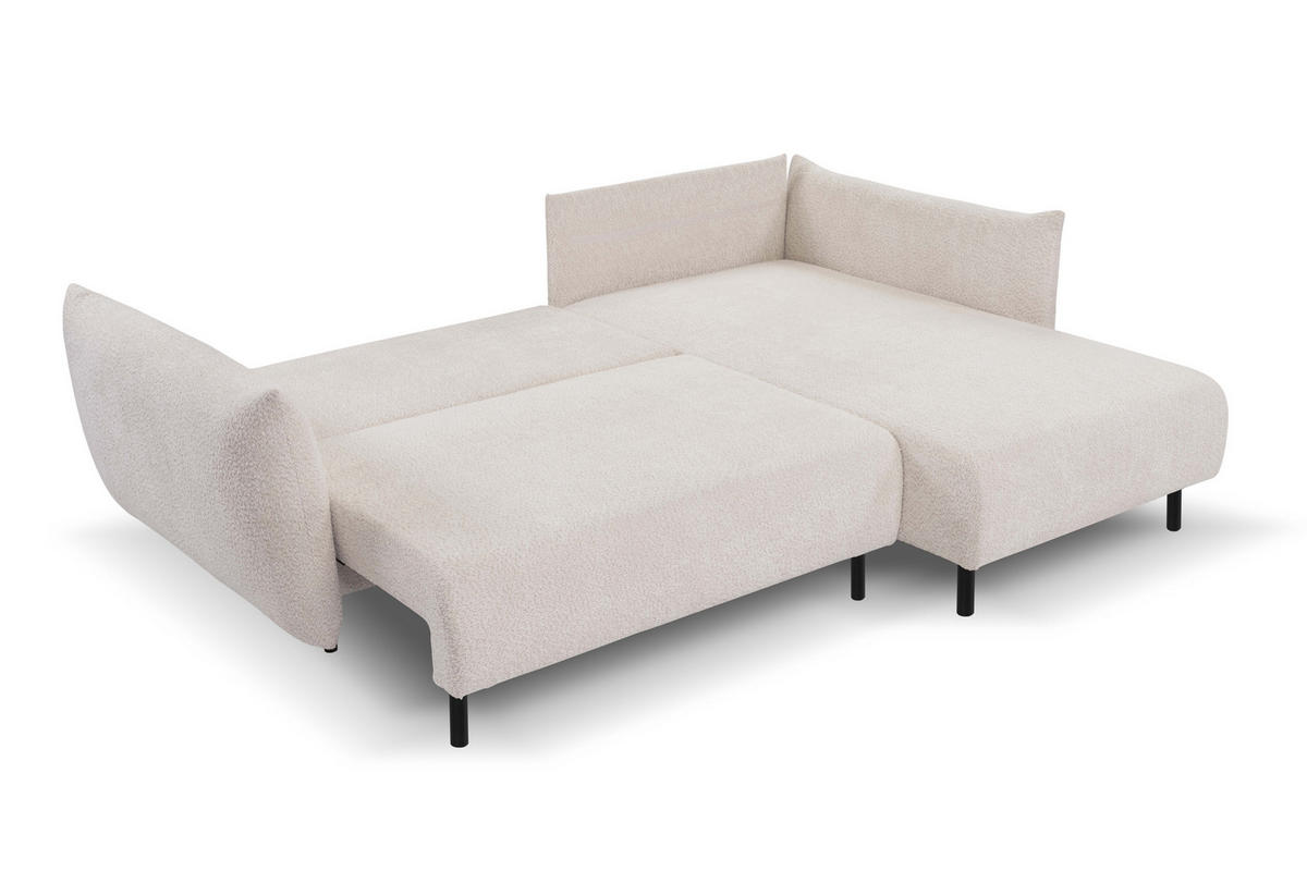 ECKSOFA ADEL mit Schlaffunktion und Bettkasten, L-förm, Metallbeine, verstellbar lose Rückenkissen, freistehend, RECHTS, 257x171x90 cm, Cream - Creme, Holz/Textil (257/171cm) - DomoHome