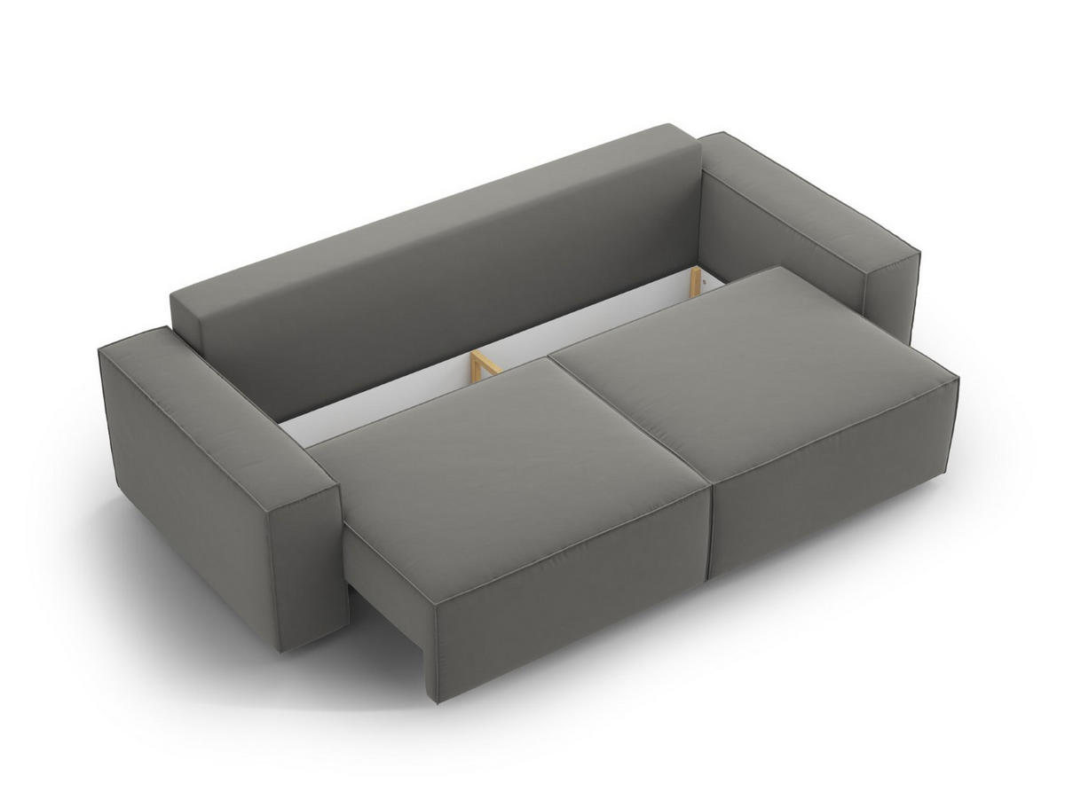 SOFA ausklappbar mit Bettkasten Jodie aus Samt hellgrau 3 Sitzplätze - Hellgrau, Textil (107/86/247cm) - Micadoni