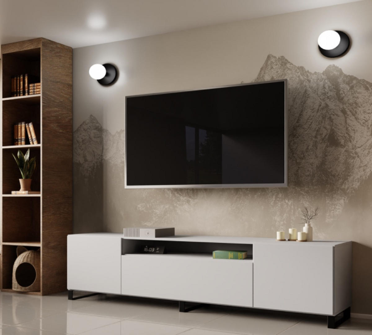TV-SCHRANK Weiß LION Metallbeine 200 cm - Weiß, Holzwerkstoff (200/53/41cm) - Sepro Meble