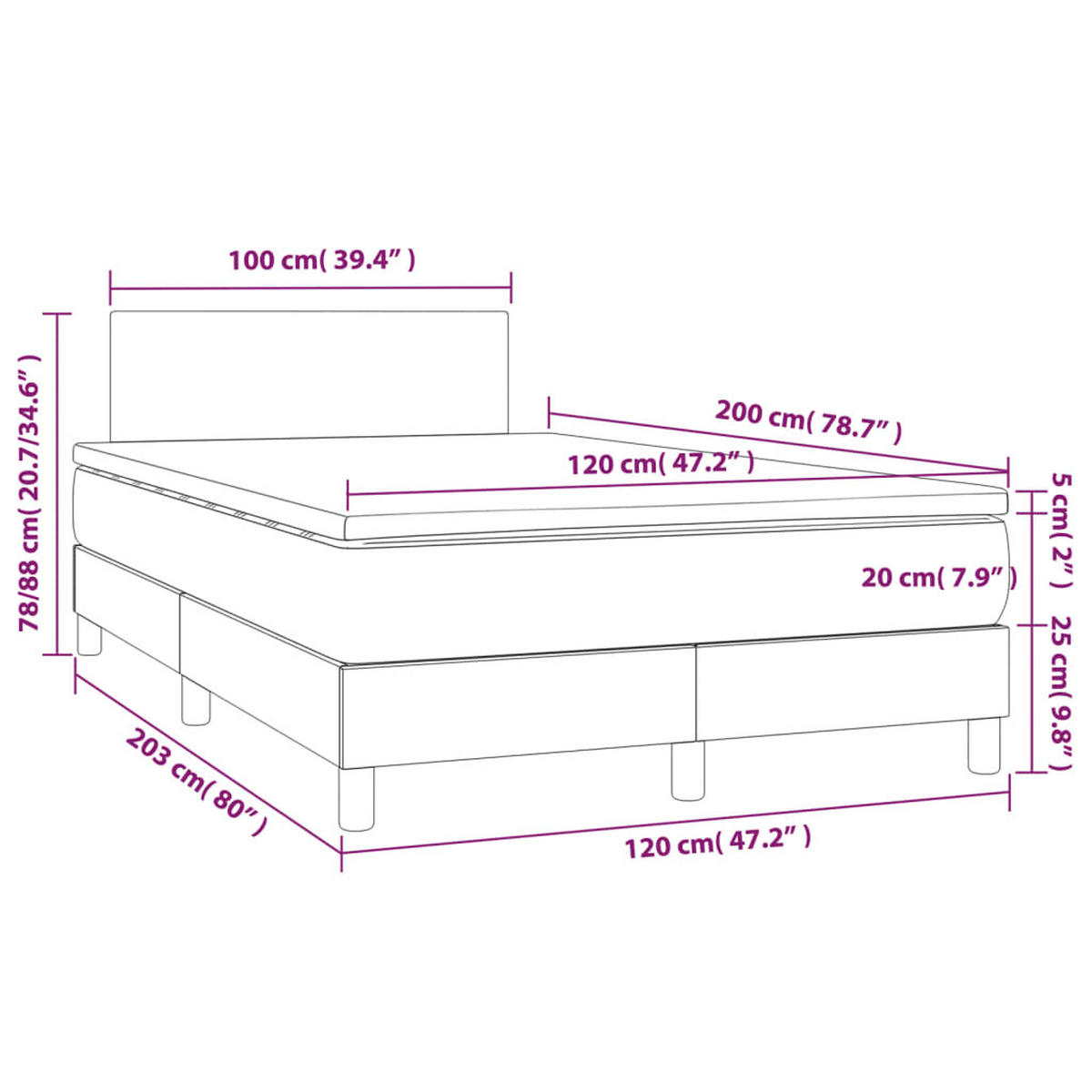 BOXSPRINGBETT 120/200 Cm Grau Samt - Dunkelgrau, Textil (120/203cm) - vidaXL
