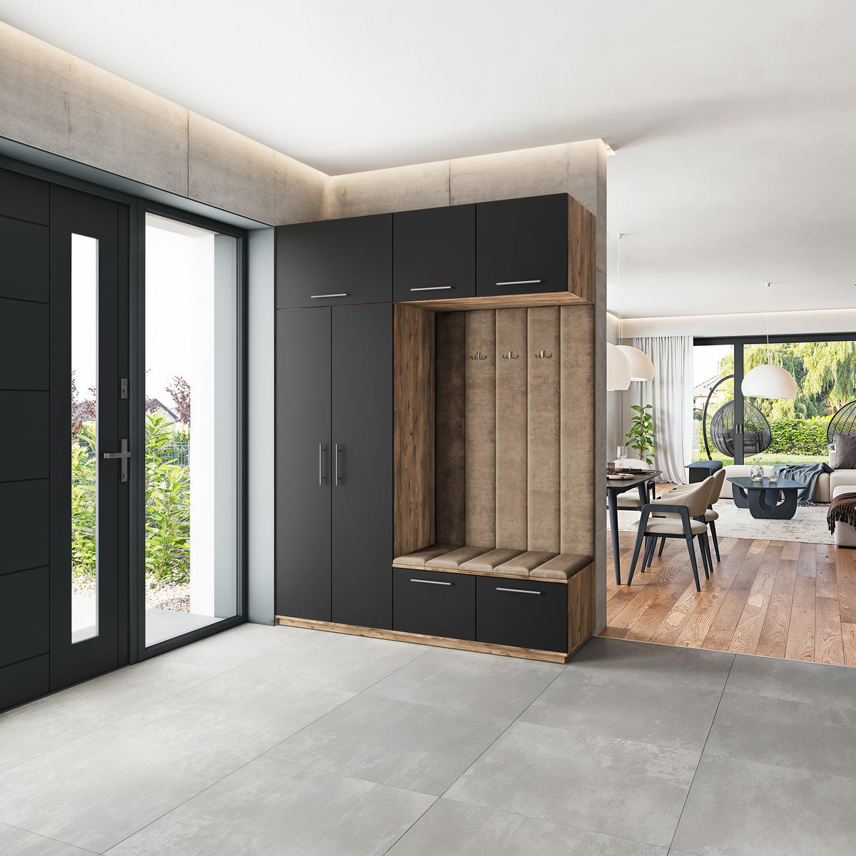 GARDEROBENSCHRANK REMA 180/240/60 cm Modern Garderobe-Set Eiche Lefkas - Eichefarben/Beige, Holzwerkstoff (180/240/60cm) - MASSENO