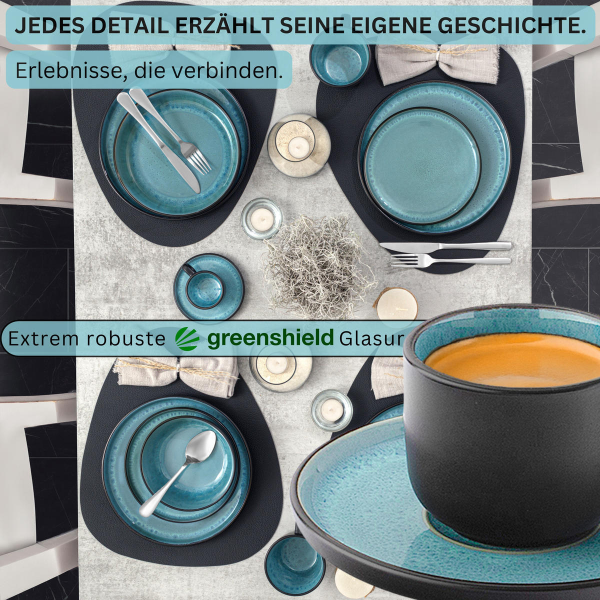 ESPRESSOTASSEN SET GRANADA - 12 teilig aus Steingut - Blau, Stein (0.08L) - Sänger