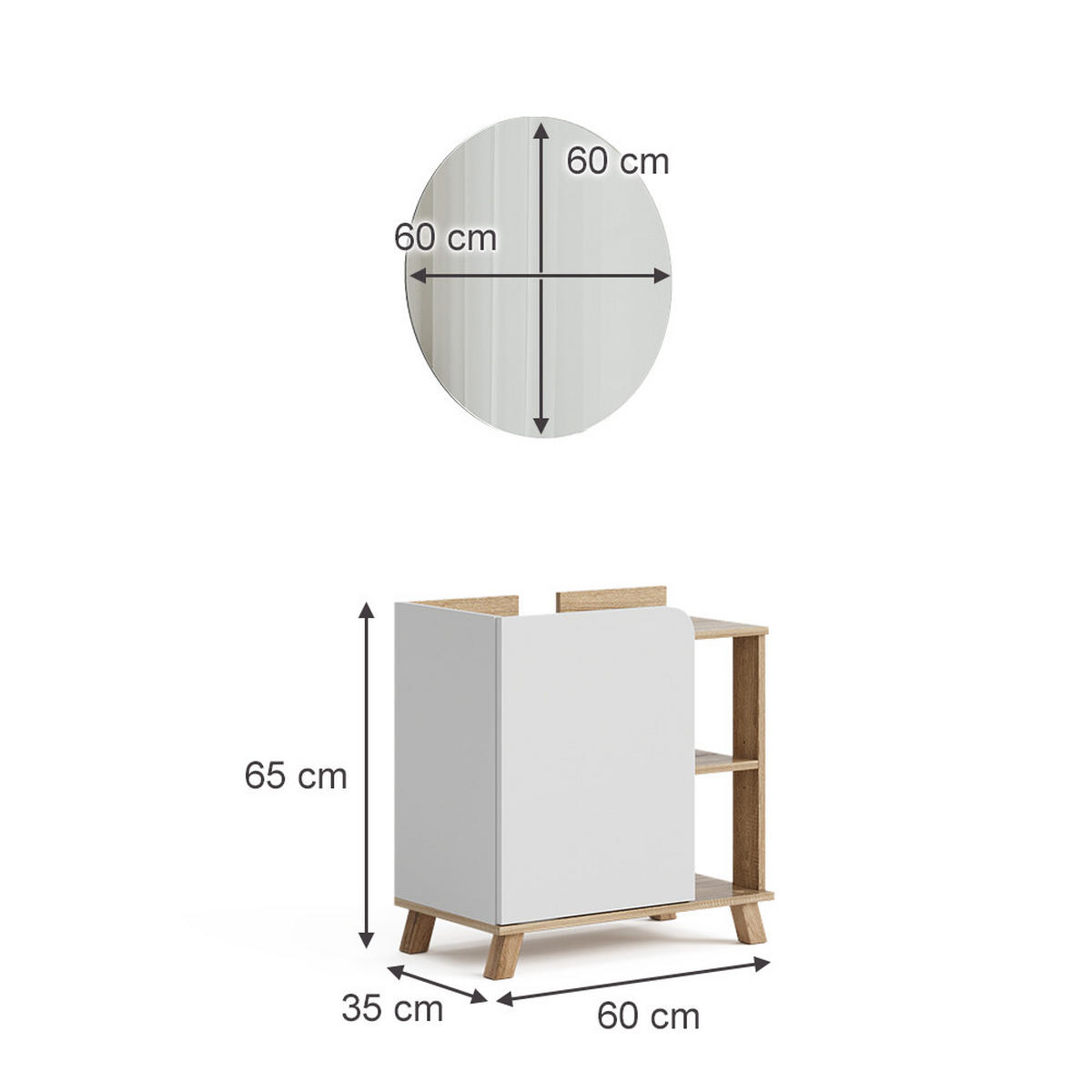BADMÖBEL-SET Karen Sonoma/Weiß 2 Teile - Weiß/Sonoma Eiche, Holzwerkstoff (60/65/35cm) - Vicco