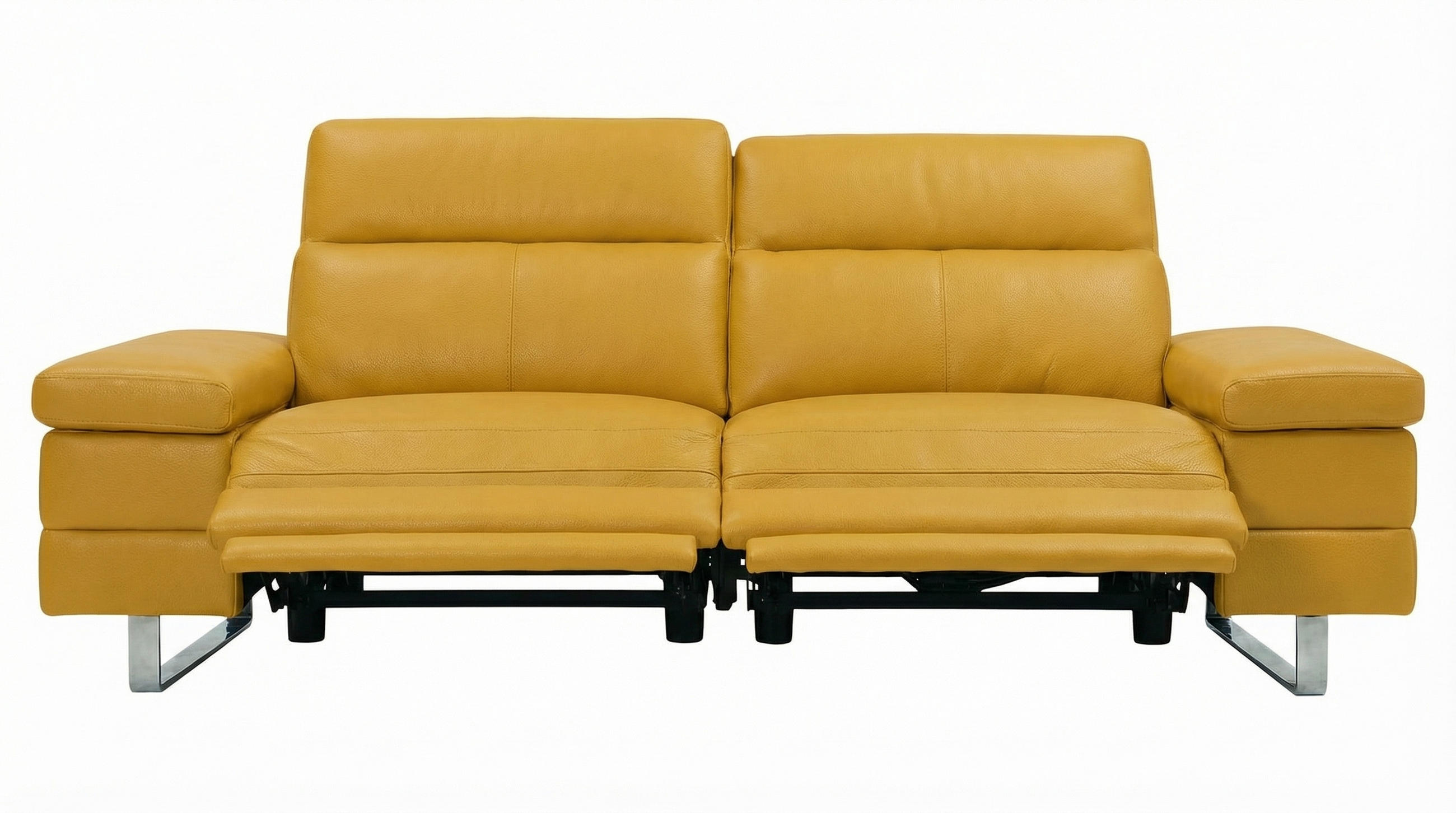 3-SITZER Sofa Virage Echtleder mit 2 x Relaxfunktion Senfgelb - Gelb, Leder/Metall (212/75/109cm)
