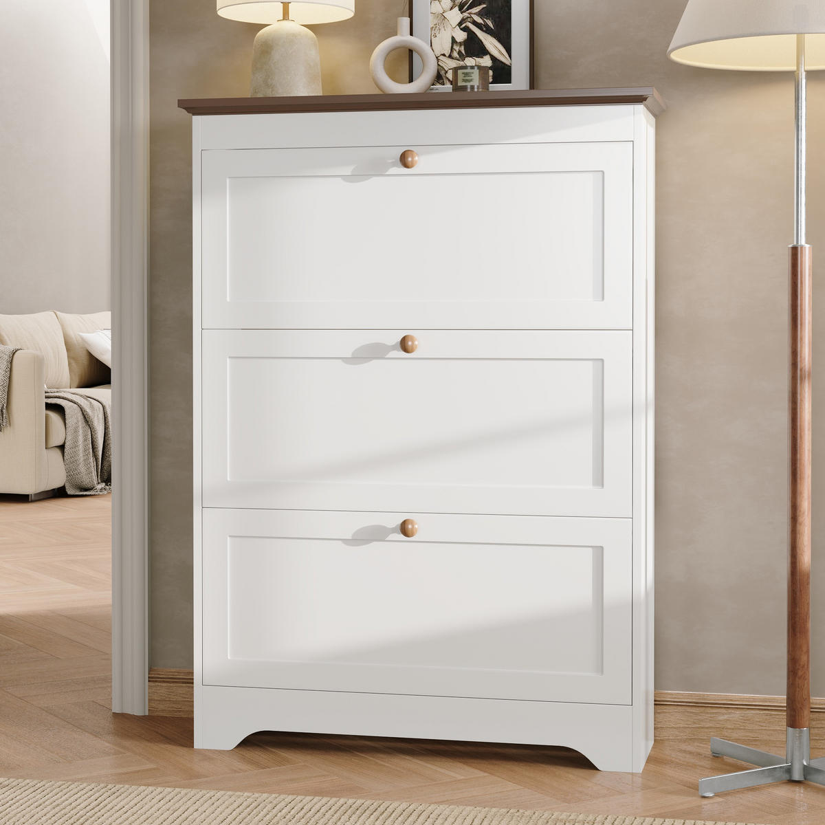 SCHUHSCHRANK 3 Klappen großes Fassungsvermögen Flur modern - Weiß, Holzwerkstoff (26/120/87cm) - FLIEKS