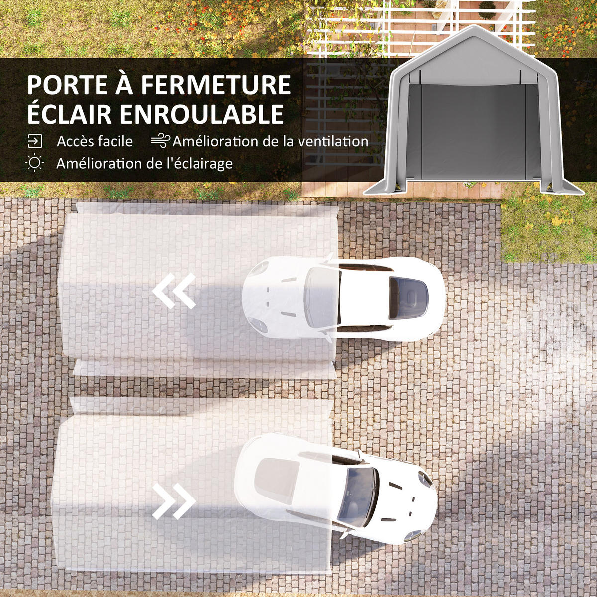 CARPORT DE-12661 300/520 cm 140 g/m² mit Rolltür Grau - Grau, Metall (300/275/520cm) - ComfortXL