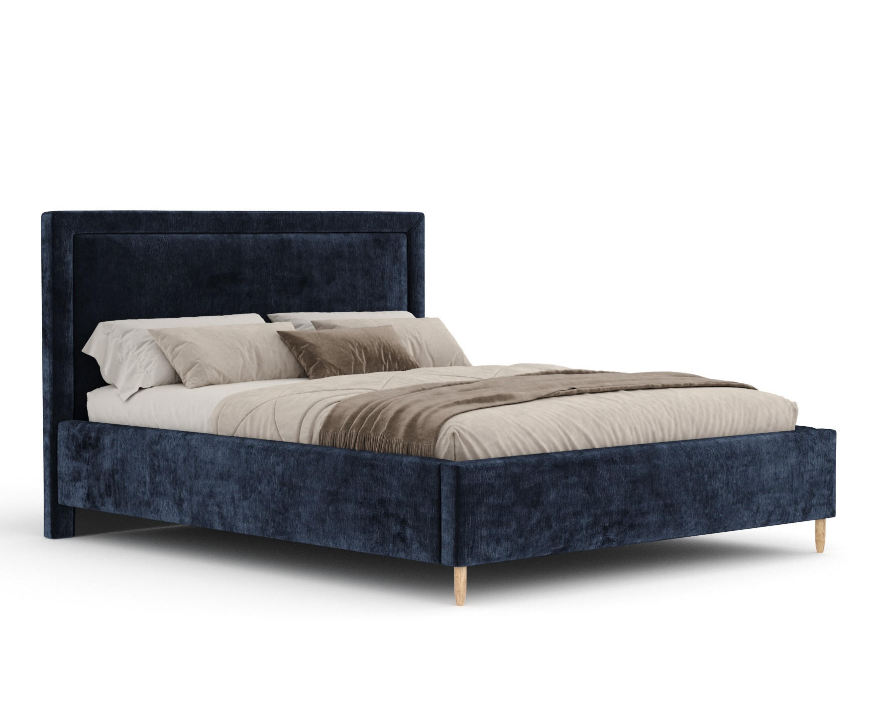 POLSTERBETT Ordina Marineblau 180/200 cm im Chenille-Stoff - Naturfarben/Dunkelblau, Holz/Holzwerkstoff (180/200cm) - Maison de Reve