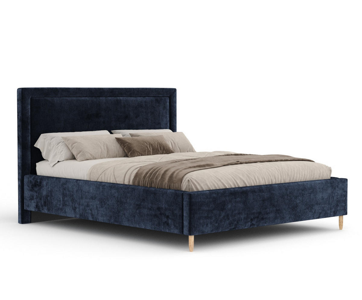 POLSTERBETT Ordina Marineblau 180/200 cm im Chenille-Stoff - Naturfarben/Dunkelblau, Holz/Holzwerkstoff (180/200cm) - Maison de Reve