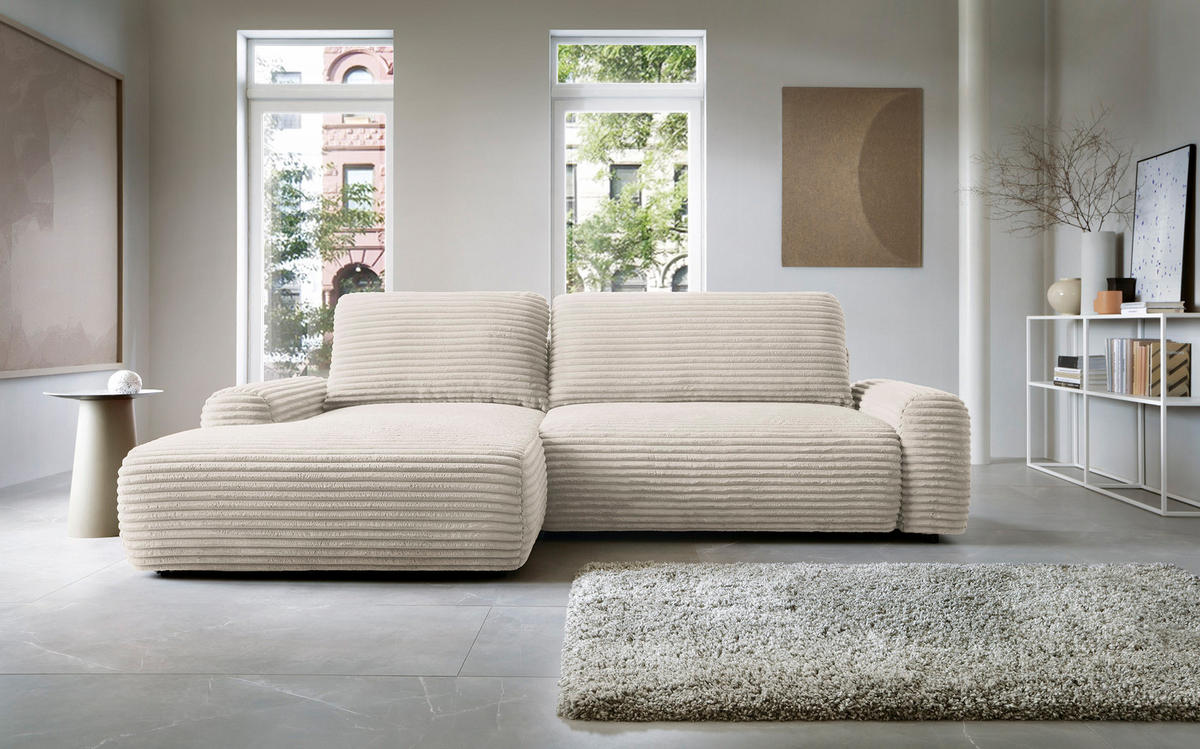 ECKSOFA Alferia Creme mit Cordbezug - Creme/Schwarz, Holzwerkstoff/Kunststoff (264/162cm) - Selsey