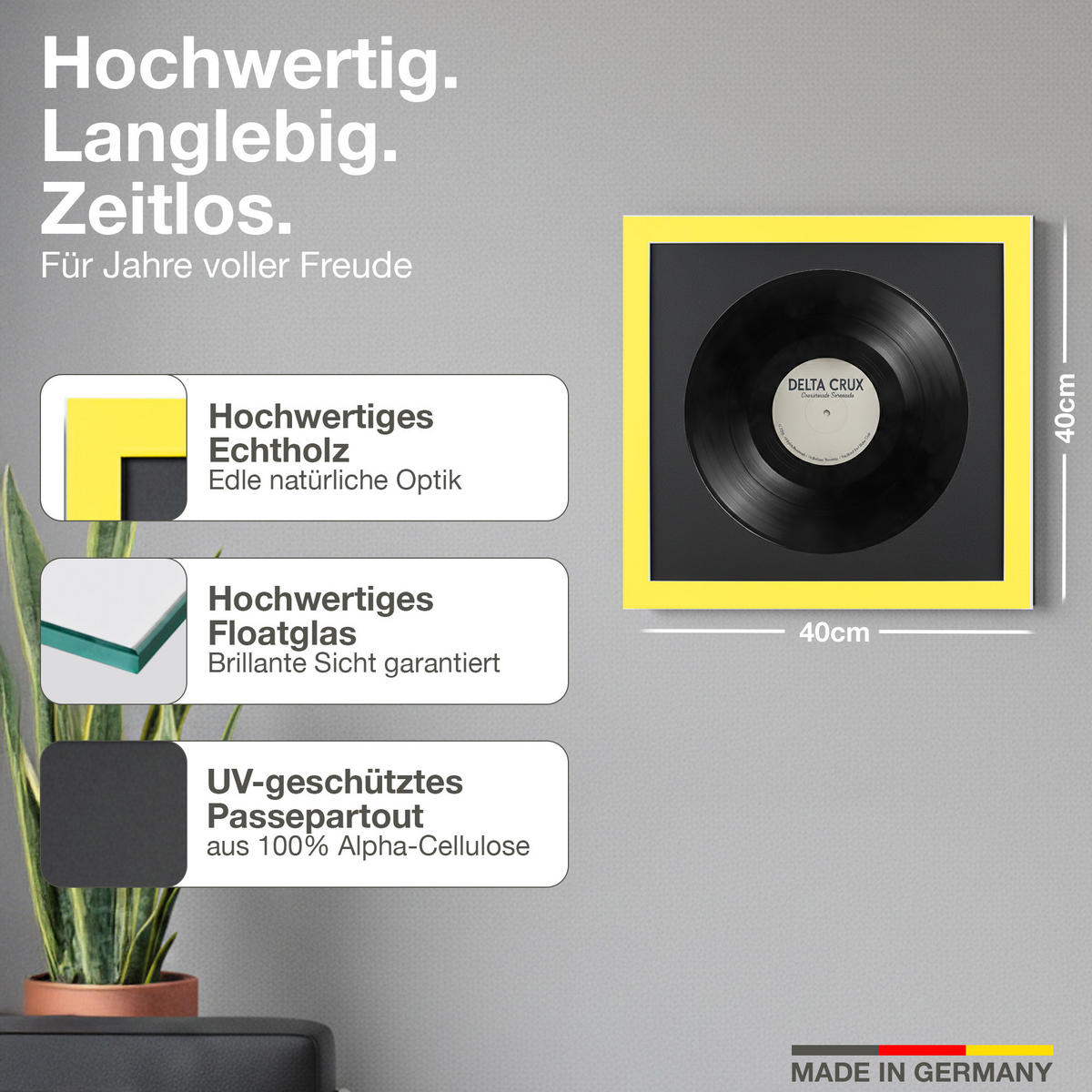 SCHALLPLATTEN RAHMEN 40/40 für die Vinyl - Gelb, Holz (40/40cm) - K-Möbel