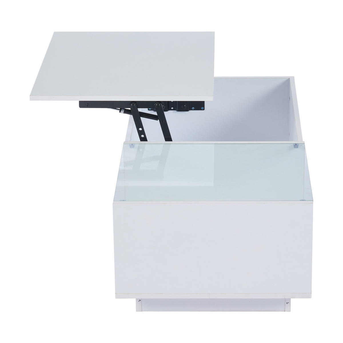 COUCHTISCH 100/50/(33-46,5) cm weiß höhenverstellbar mit LED-Beleuchtung und Stauraum - Weiß, Holzwerkstoff (100/50/46.5cm) - OKWISH