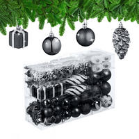 72-TLG.WEIHNACHTSKUGELN-SET - Schwarz, Kunststoff (38/24/12cm) - Relaxdays