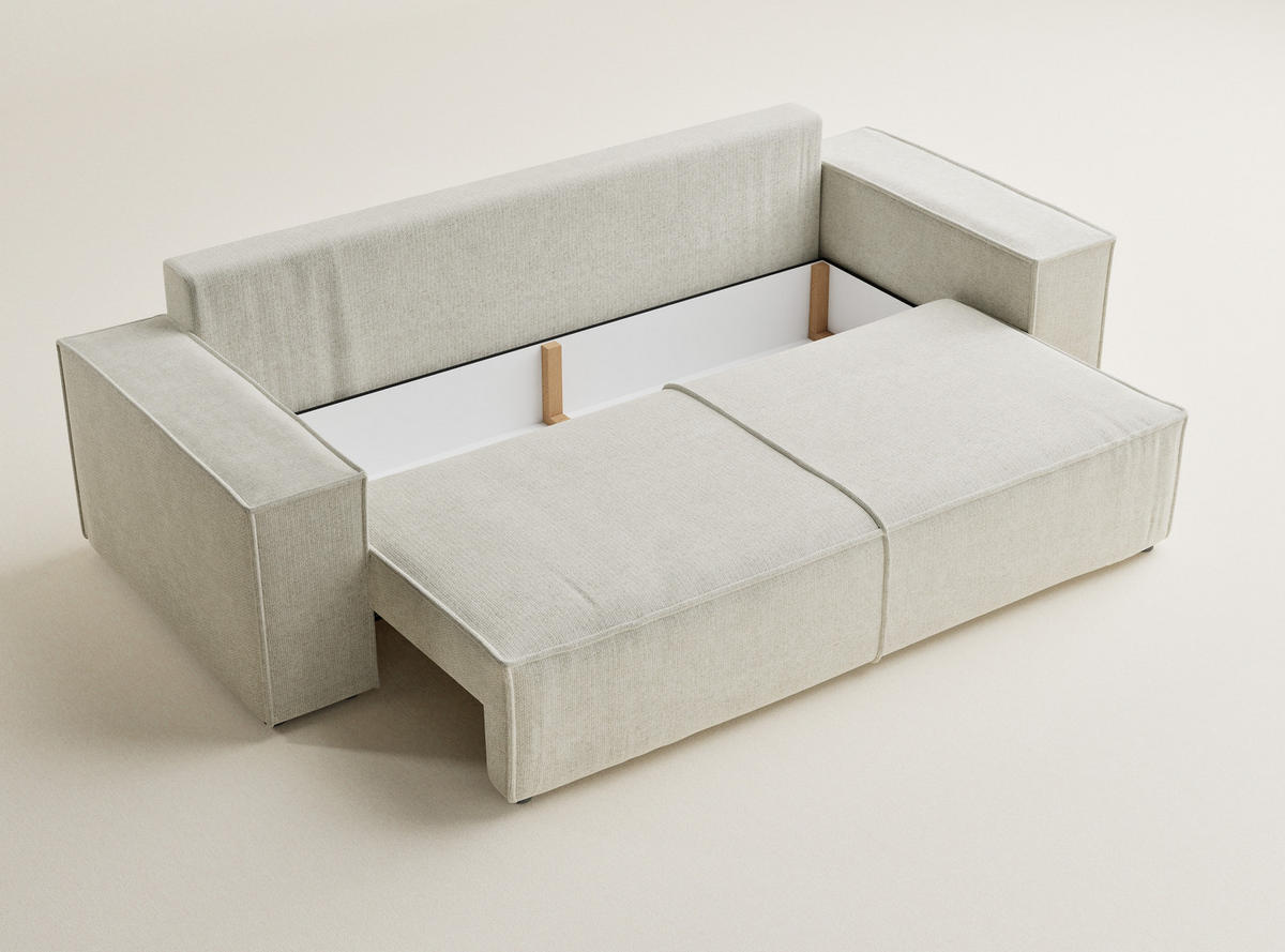 SOFA MIT SCHLAFFUNKTION Milos Creme Chenille-Stoff - Creme/Schwarz, Holz/Holzwerkstoff (255/70/105cm) - Maison de Reve