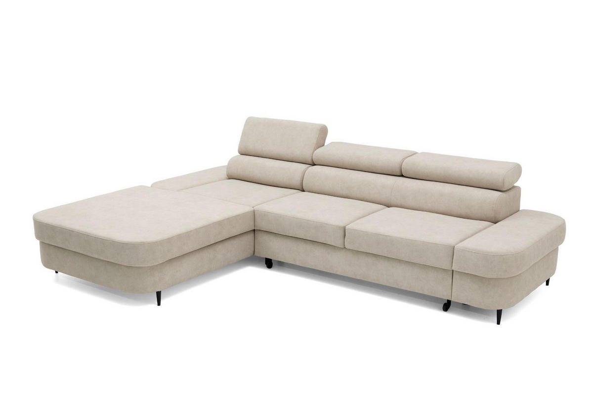 ECKSOFA JAZZ L Links mit Schlaffunktion 127x216 Velours Beige - Beige/Schwarz, Holz/Textil (285/237cm) - Muffo