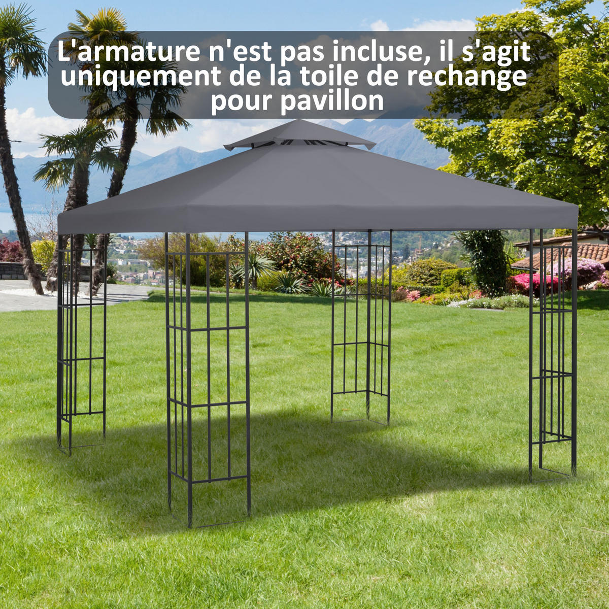 ERSATZDACH für Gartenpavillon DE-12559 3x3 m Grau - Grau, Textil (300/1/300cm) - ComfortXL
