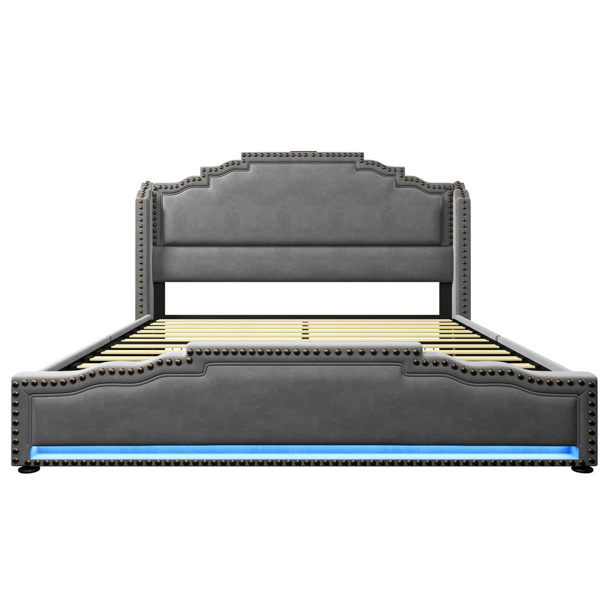 POLSTERBETT 160/200 cm mit Matratze, 4 Schubladen, LED, USB-C und Lattenrost, Samt, Grau - Grau, Textil (160/200cm) - Redom