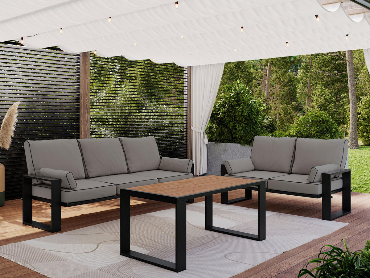 GARTENMÖBEL-SET ELBA:  1x Tisch, 2x Sofa - Grau - Grau, Textil - MKS