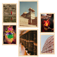 POSTER Set Mit 6 Fotografien Aus Indien & Asien A3 & A4 Rahmen Aus Hellem Holz - Beige, Papier (29/3cm) - Nacnic