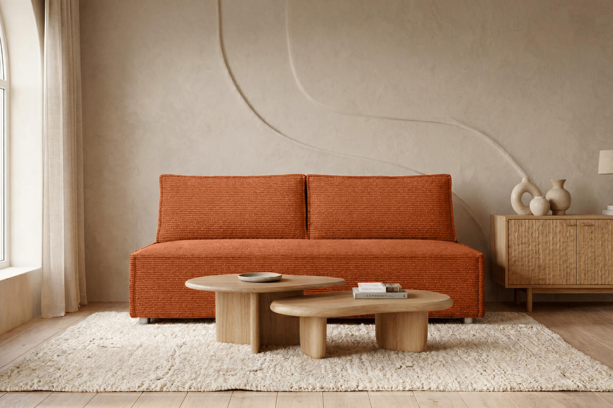 SCHLAFSOFA Mit Bettkasten DUO, Stoff Poso, Kupfer - Orange, Holz (198/89/90cm) - Kaiser Möbel