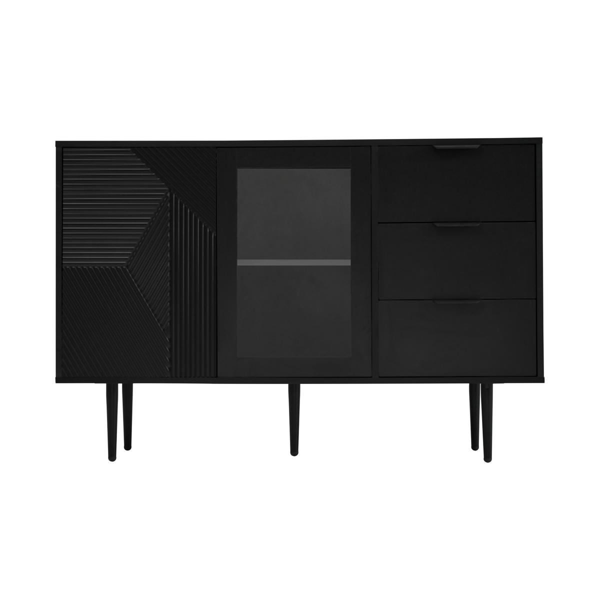 KOMMODE mit 3 Schubladen und 2 Türen Black 120/38/79.5 cm - Schwarz, Holz (38/79.5/120cm) - Urban Meuble