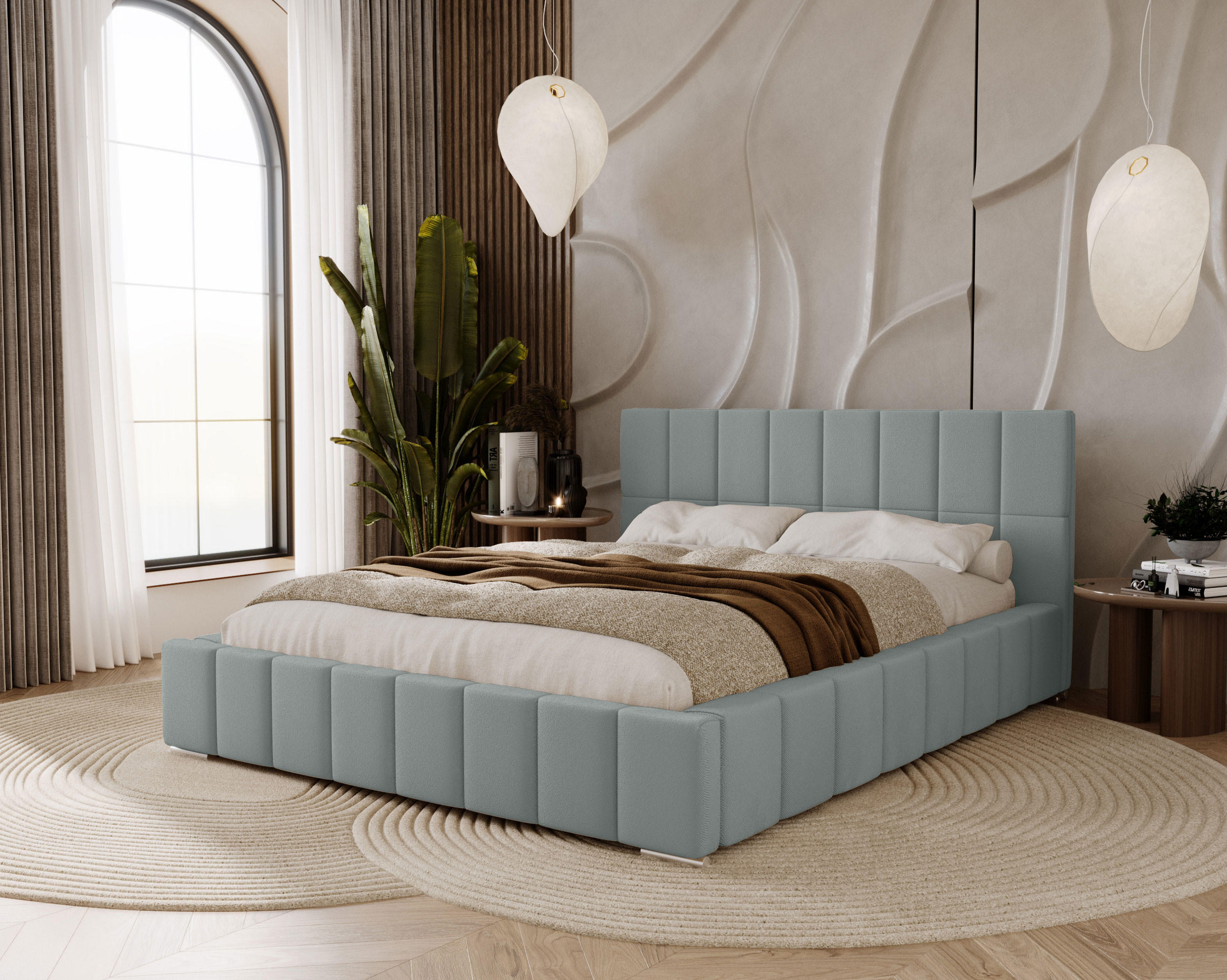 POLSTERBETT Alma 140x200 cm, Doppelbett mit Bettkasten und Lattenrost aus Holz, Velourstoff: Silbern - Silberfarben, Holz/Kunststoff (140/200cm) - Marpur