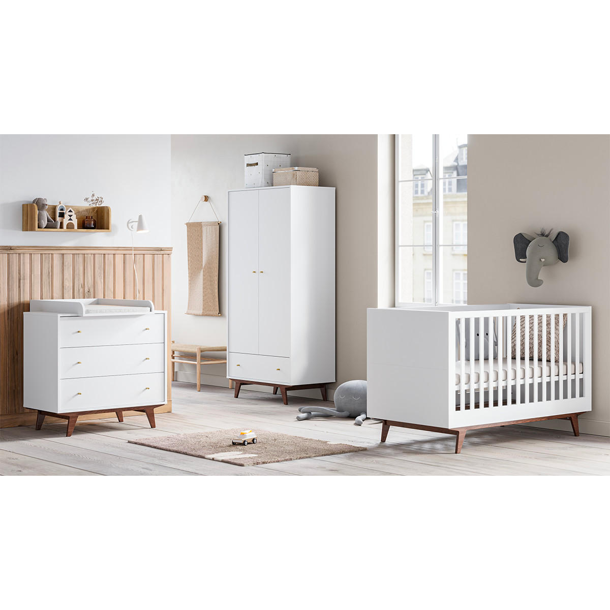 OTROŠKA OMARA Mid Bela in les - bela, leseni material (90/185/50cm) - Petits-meubles