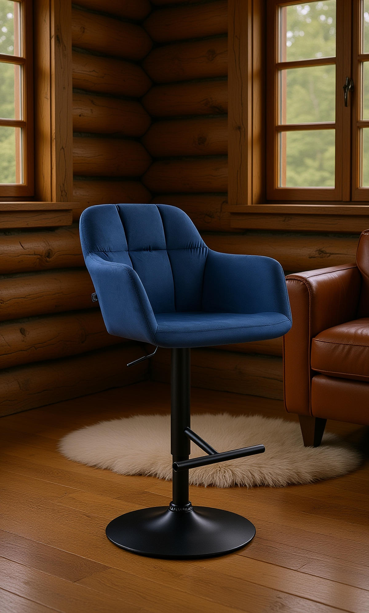BARHOCKER Nardo Samt schwarz blau - Blau/Schwarz, Textil/Metall (57/118/59cm) - TPFLiving