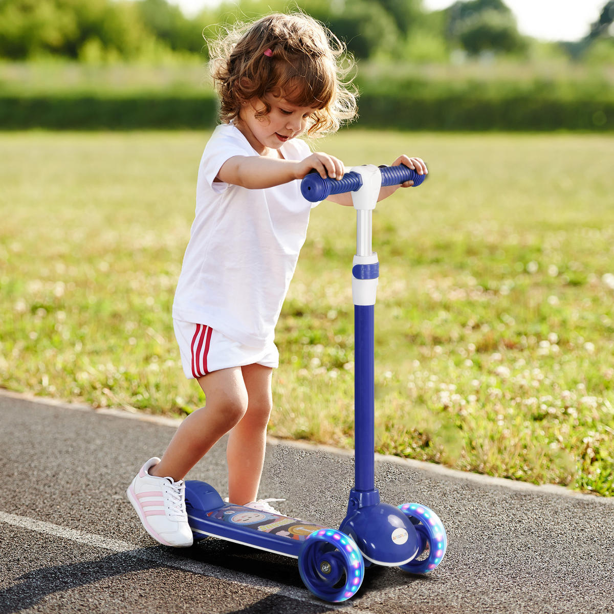 KINDERSCOOTER DE-16957 3 Räder mit LED-Leuchten Blau - Blau, Kunststoff (52/29/76cm) - ComfortXL