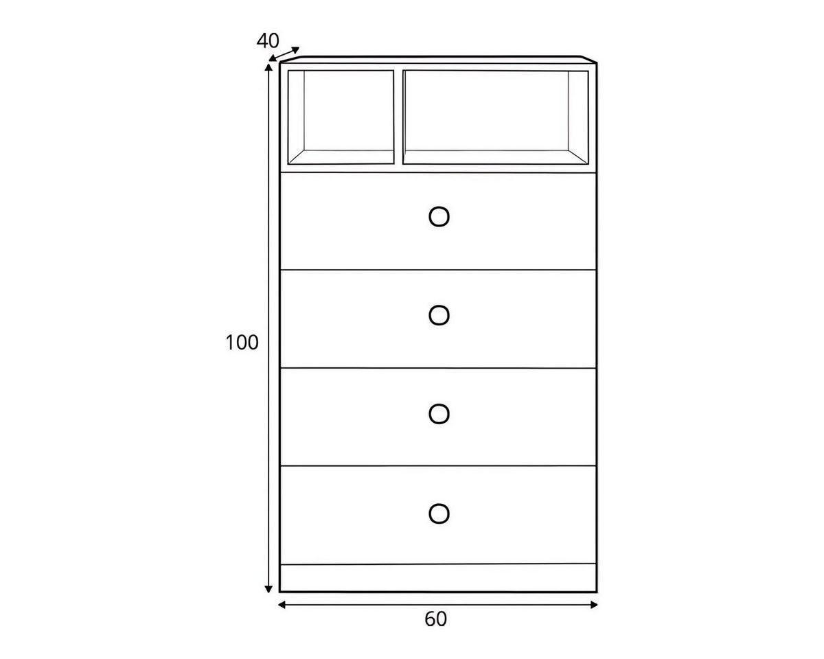 KINDERKOMMODE POKO 10 60/100/40 cm in Biskuiteiche / Weiß Lux / Grau - Eichefarben/Weiß, Holzwerkstoff (60/100/40cm) - Deine Möbel 24