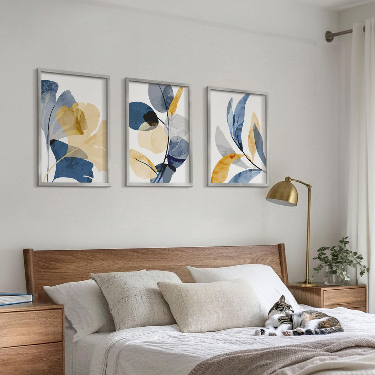 WANDBILDER 3er Set - 40x60 cm Silberner Rahmen - Aquarell-Pflanzenmotive - Silberfarben, Kunststoff (40/60cm) - ArtPrintCave
