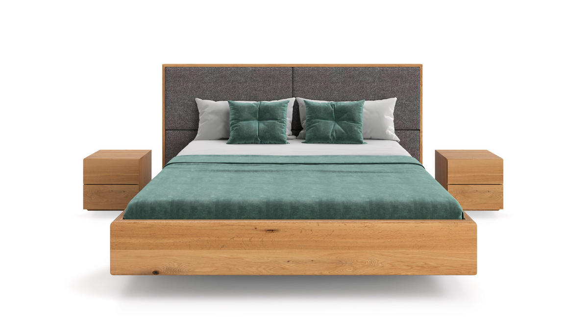 MASSIVHOLZBETT schwebend Dome aus Eiche 180x220 cm, Storm 97 (Grau) - Eichefarben/Braun, Holz (180/220cm) - Danzz