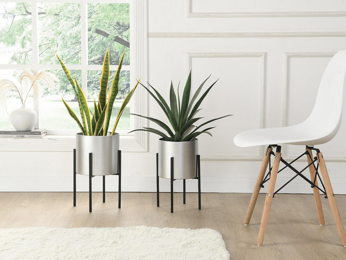 ÜBERTOPF 2er-Set - 23 cm, 25 cm x 23 cm, 25 cm - Metall - Silberfarben - EDMEE - Silberfarben, Metall (23/39/23cm) - Vente-Unique