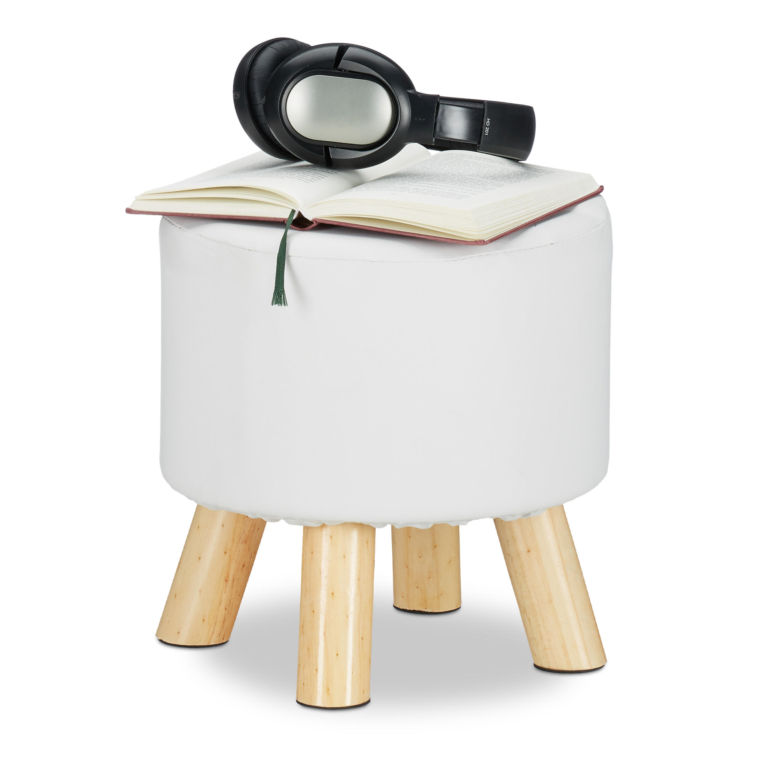 HOCKER - Weiß, Holz/Holzwerkstoff (30/30/30cm) - Relaxdays
